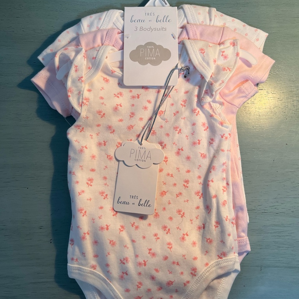Pink and White Floral Bodysuits Soft Cotton One Pieces